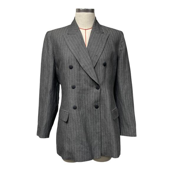 Vintage Lafayette 148 Womens Grey Pinstripe Double Breasted Blazer Jacket - Picture 1 of 7